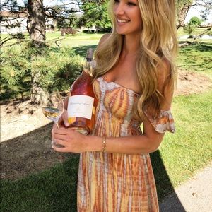 Tie dye yellow/orange off-the-shoulder maxi